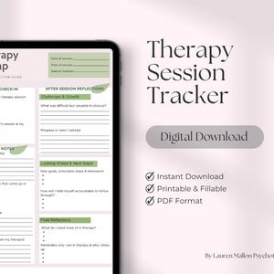 Therapiesessietracker, planner voor geestelijke gezondheid en zelfzorg (afdrukbare pdf)