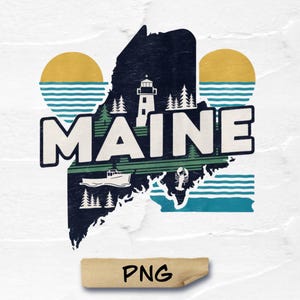 Retro Maine State Map PNG: Travel Vector Design (Digital Download)