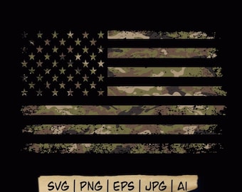 Camo USA Flag SVG: Distressed Camouflage American Flag (Digital Files)
