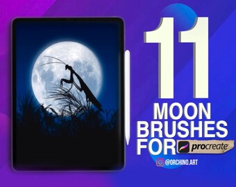 Pinceles de fases lunares para Procreate - Set de 11 pinceles para sellos (Descarga digital)