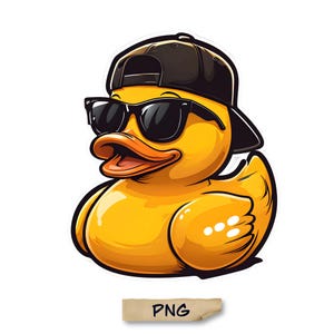 Cool Cartoon Yellow Rubber Duck with Sunglasses and Cap, Rubber Duck Clipart, Duck Vector Image, Bath Duck Silhouette, Duck Cut File