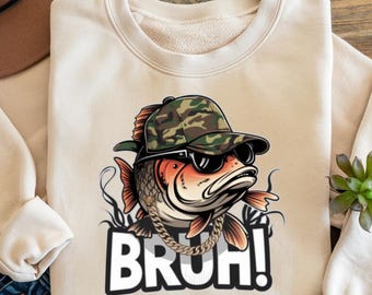 Funny Bass Fishing Bruh PNG: Fish in Cap Sublimation (Digital Download)