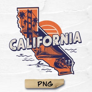 Mapa de California Png, Archivos vectoriales de Estados Unidos de América, Vector de California, Estado de California Png, Diseño de viaje retro Estado de California