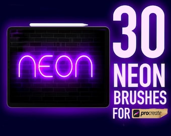 30 neon procreate-penselen: gloeiende effecten, lijnen, stippen