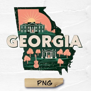 Georgia Karte Png, Vereinigte Staaten von Amerika Vektordateien, Georgia Vektor, Bundesstaat Georgia Png, Retro Reisedesign Georgia Zustand Png
