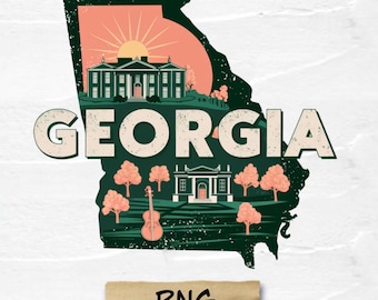 Retro Georgia State Map PNG: Travel Design (Digital File)