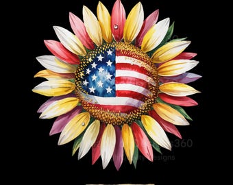 Patriotic Sunflower PNG: 4th July American Flag Design (Digital Download)