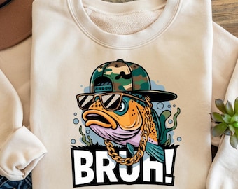 Funny Bass Fishing Bruh PNG: Fish in Cap Sublimation (Digital Download)