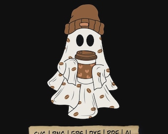 Niedlicher Geist Trinkkaffee SVG, Geist Eiskaffee SVG, Halloween-Geist SVG, Geist Png, Bleib Gruselig Png, Eiskaffee Halloween Png