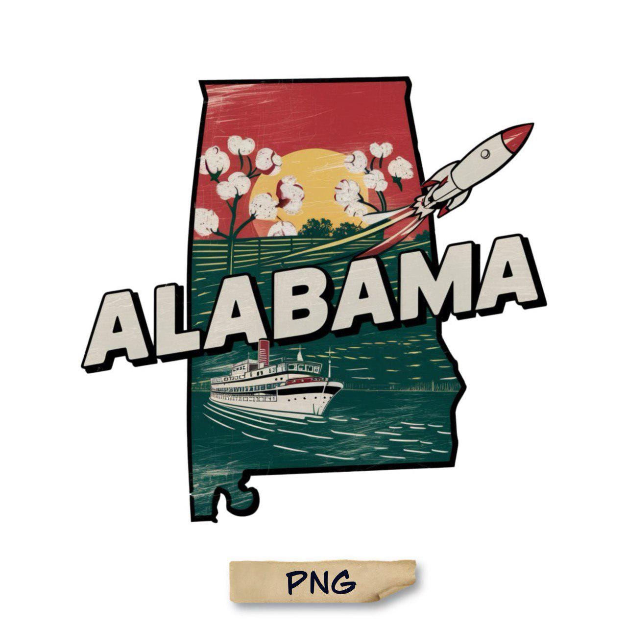 Retro Alabama Map PNG: Travel Art Vector File (digital Download) - Etsy