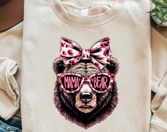 Mama Bear PNG: Leopard Bow, Sunglasses, Mother's Day Graphic (Digital Download)