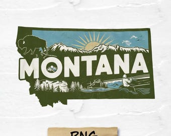 Mapa retro del estado de Montana PNG: Diseño vectorial de viaje (descarga digital)