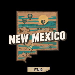 Kaart New Mexico png, vectorbestanden Verenigde Staten van Amerika, vector New Mexico, staat New Mexico png, retro reisontwerp staat New Mexico