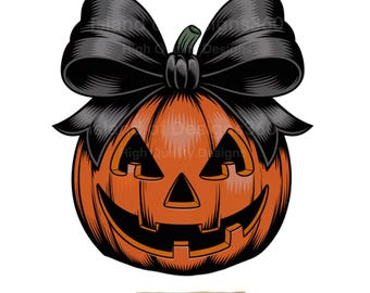 Calabaza gótica de Halloween: linterna con lazo negro (descarga digital PNG)