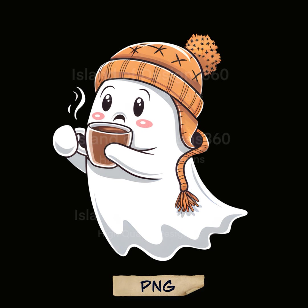 Cute Ghost Coffee PNG | Cozy Fall Ghost Clipart | Autumn Halloween PNG ...