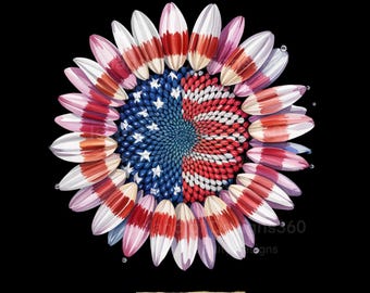 Patriotic Sunflower PNG: 4th July American Flag Design (Digital Download)
