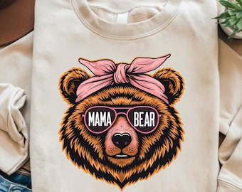 Mama Bear PNG: Retro Bandana Sunglasses Design (Digital Download)