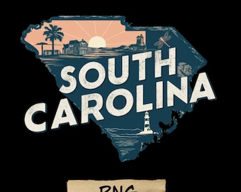 Retro Südcarolina Karte PNG: Travel Design (Digitale Datei)