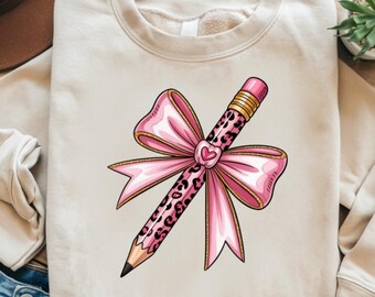 Rosa leopardpenna med rosett PNG | Söt lärarclipart | Digital nedladdning av flickiga skolmaterial | Alla hjärtans dag estetisk PNG-design