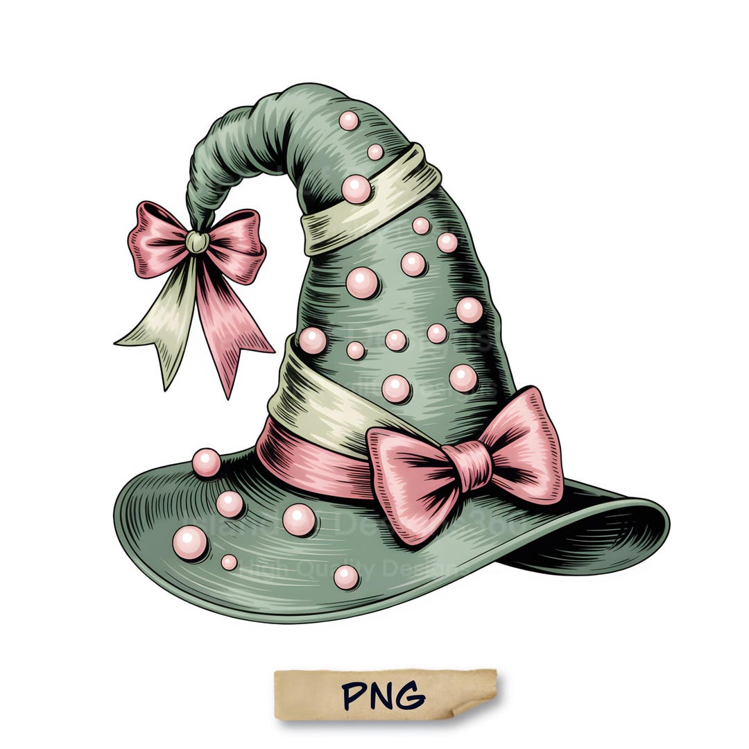 Whimsical Witch Hat PNG | Cute Halloween Witch Hat With Bows Clipart ...