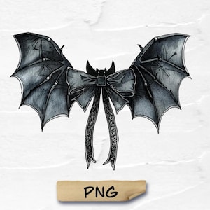 Black Coquette Bat Bow: Retro Halloween PNG (Digital Download)