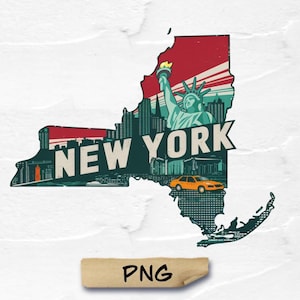 New York Map Png, United States of America Vector Files, New York Vector, State of New York Png, Retro Travel Design New York State
