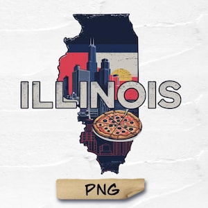 Mappa dell'Illinois PNG, File vettoriali degli Stati Uniti d'America, Vettore dell'Illinois, Stato dell'Illinois PNG, Design di viaggio retrò Stato dell'Illinois PNG