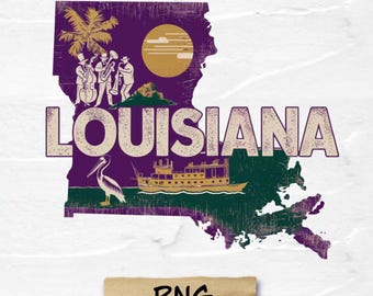Retro Louisiana State Map PNG: Travel Vector Design (Digital Download)
