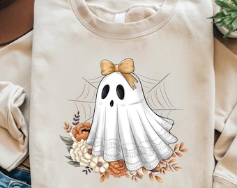 Floral Ghost PNG: Boho Halloween Clipart, Sublimation Design (Digital Download)