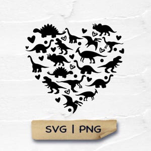 Dinosaur Heart SVG: Valentine&#39;s Day Kid&#39;s Shirt Cut File (SVG & PNG)