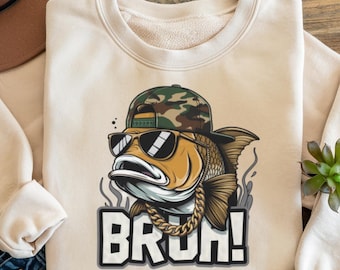 Funny Bass Fishing Bruh PNG: Fish in Cap Sublimation (Digital Download)