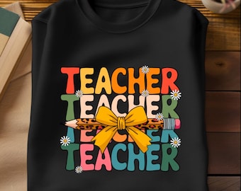 Leopard Teacher PNG: Pencil Bow Coquette Design (Digital Download)