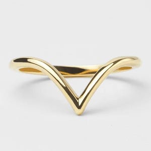 Alliance en or jaune 14 carats à chevron incurvé, bague empilable délicate en forme de V