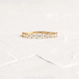 14k Yellow Gold Moissanite Wedding Band - Stackable Diamond Ring