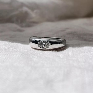 Bezel Set Oval Cut Moissanite Diamond Engagement Ring, 14k Gold Diamond Ring, Everyday Wear Band Chunky Bezel Set Diamond Ring, Gift For her