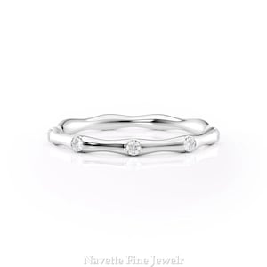 Minimalist Diamond Stacking Ring, Dainty White Gold Eternity Band, Delicate Promise Ring, Thin Wedding Band for Women, Everyday Jewelry Gift