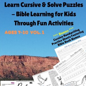 Learn Cursive & Solve Puzzles - Bible Learning for Kids Through Fun Activities