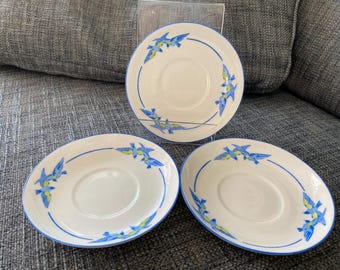 Vintage 1930's Foley E. B & Co Bone China Blue Bird Saucers x3.