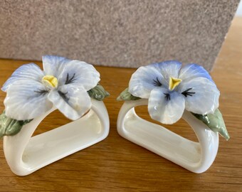 A Pair of fine bone china Napkin ring Pansy flower