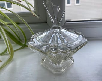 Art deco Clear pressed glass trinket dish.