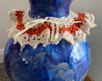 Handmade Crochet Wool & Acrylic yarn, Collar Lacy Fair-Isle Look Detachable