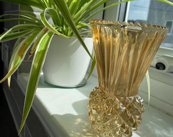 Vintage Marigold Iridescent Carnival Glass Vase Thistle or Pineapple Pattern 1930s