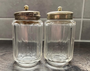 Vintage Bevelled Crystal, Pepper & Mustard Condiment Set 3" Tall