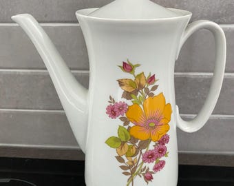 Vintage Creidlitz Bavaria Germany Porcelain Pink Orange Retro Floral Coffee Pot.