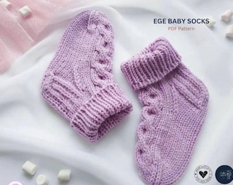 Patrón de calcetines de bebé EGE / Patrón de calcetines para niños en PDF / Calcetines de punto para niños pequeños / Tallas 20-25 / Patrón de calcetines sin costuras - Regalo de patucos de bebé