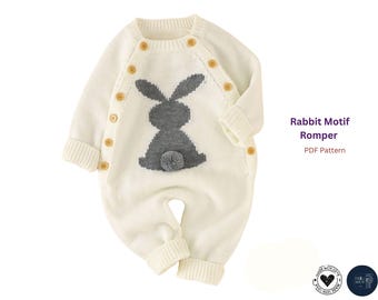 Modèle de tricot de barboteuse pour bébé avec motif lapin - Combi-short une pièce boutonné sur le devant PDF - Nouveau-né à bébé - Combi-short bébé cadeau d'anniversaire