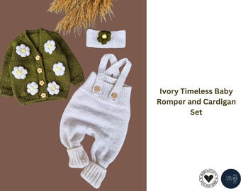 Ivoorkleurige tijdloze babyromper en vest gebreid patroon | Patroon babyoutfit | Pasgeboren tot peuter | Babyshowercadeau: babyverjaardagscadeau