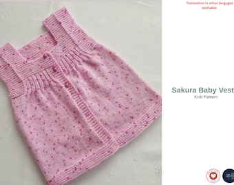 Patrón de chaleco de bebé Sakura para tejer en PDF, patrón de chaleco con botones para niña, top de bebé en punto bobo, chaleco de punto para niños pequeños - chaleco de regalo para bebé - chaleco de verano