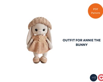 Patrón de tejido y crochet para el atuendo de la conejita Annie / Vestido y gorro de conejita bebé (PDF) / Patrón de ropa de juguete / Vestido detallado paso a paso