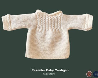 Essenler Baby Cardigan Knitting Pattern – Newborn to 6 Months – Textured Garter Stitch Baby Sweater PDF- Baby Cardigan Gift